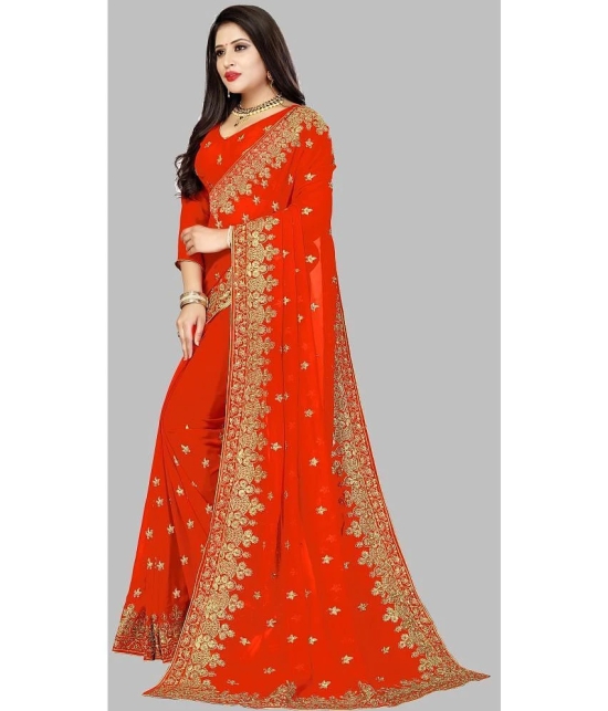 Om Shantam Sarees - Orange Georgette Saree With Blouse Piece ( Pack of 1 ) - Orange