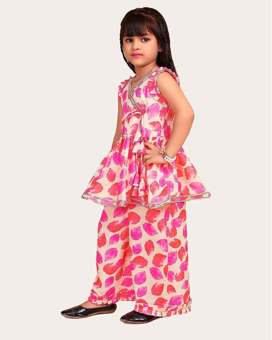 Girls Ethnic Readymade Suit Sleeveless Top Kurta with Palazzo Pant Traditional Clothing Set for Kids-Pink / 6 Years-7 Years