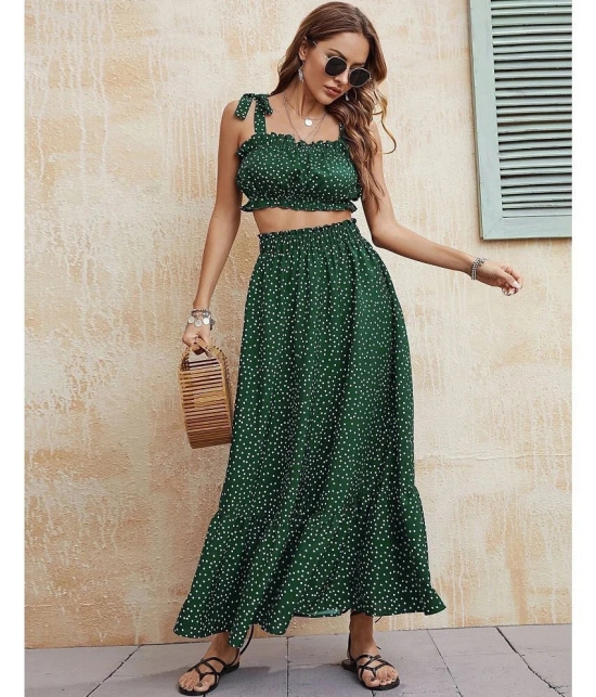 Selvia Green Printed Skirt Top Set - None