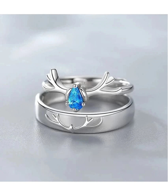 Fashion Frill Couple Rings Stainless Steel Crystal Silver Adjustable Rings For Women Girls Love Gifts - None