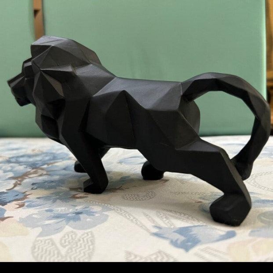 Geometric Lion Decorative Sculpture-Black