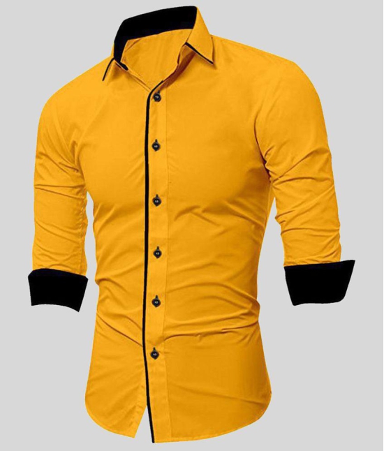 Life Roads - Yellow Cotton Slim Fit Men''s Casual Shirt (Pack of 1 ) - None