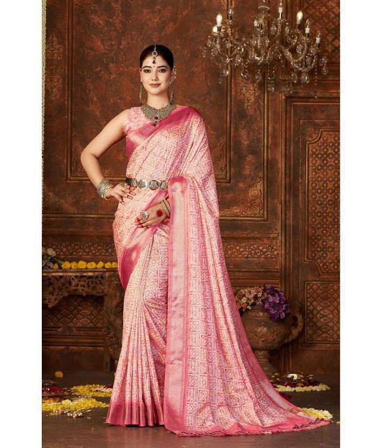 Rangita Art Silk Digital Print Zari Border Saree With tassels and Blouse Piece - Pink - Pink