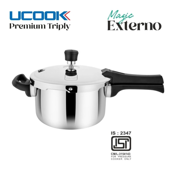 UCOOK By United Ekta Engg. Magic Externo Premium Triply Induction Outer Lid Pressure Cooker, 3 Litre, Silver