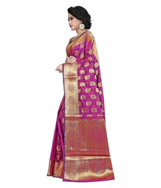 Gazal Fashions - Pink Banarasi Silk Saree With Blouse Piece (Pack of 1)