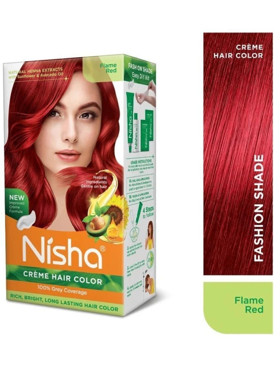 Nisha Creme Hair Color Flame Red 150g, Permanent Hair Colour with Natural Henna Extracts, 100% Grey Coverage