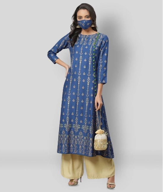 Yash Gallery - Blue Rayon Womens Flared Kurti ( Pack of 1 ) - L