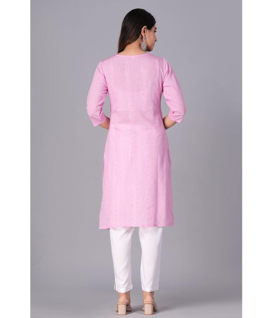 Doriya Cotton Blend Embroidered Kurti With Palazzo Women's Stitched Salwar Suit - Pink ( Pack of 1 ) - None