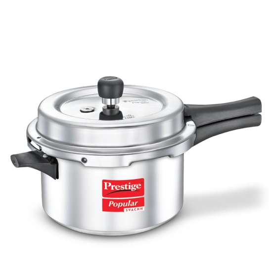 Prestige Popular Svachh Virgin Aluminium Spillage Control Pressure Cooker, 4 L (Silver)