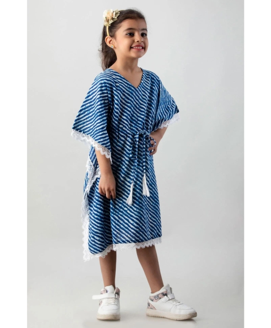 Blue and White Leheriya pattern Kaftan Dress-12-14 years