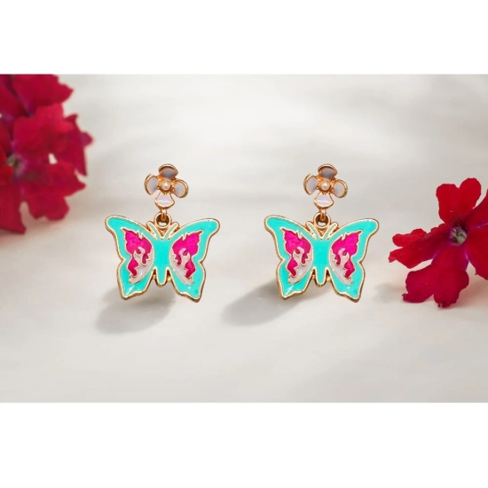 Light Blue Butterfly Earrings with Flower Studs