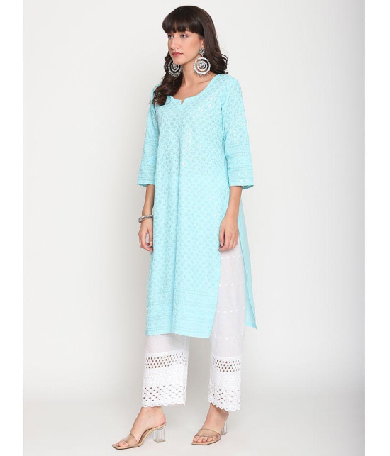 Queenley - Blue Cotton Women's Straight Kurti ( Pack of 1 ) - 3XL