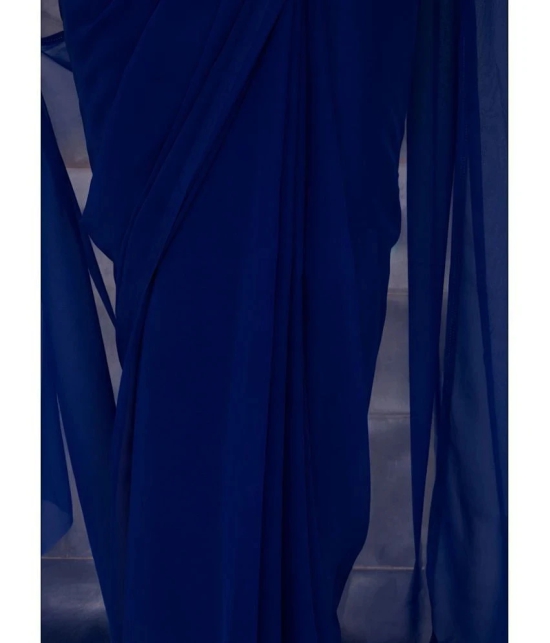 clafoutis Chiffon Solid Saree With Blouse Piece - Navy Blue ( Pack of 1 ) - Navy Blue