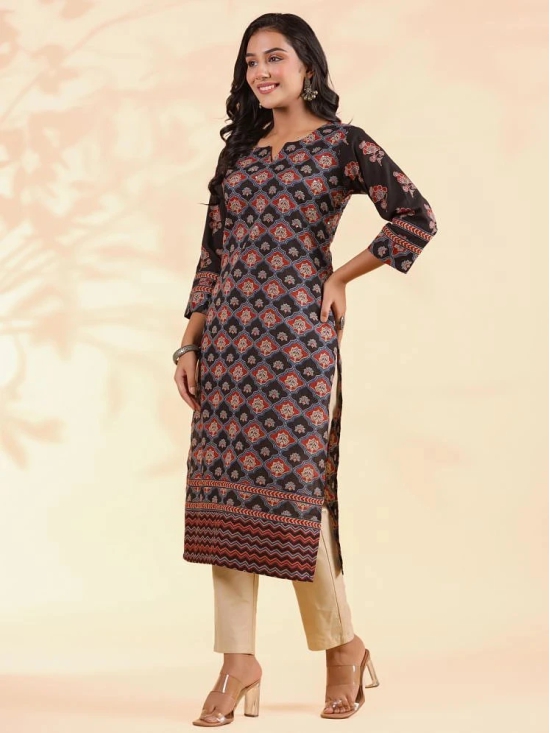 Vbuyz Cotton Printed Straight Womens Kurti - Black ( Pack of 1 ) - None