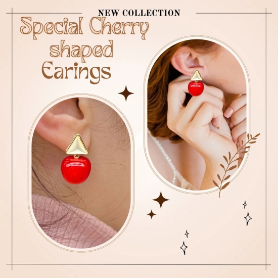 Red Cherry Earrings with Pearl Accents For Women & Girls - Design 2