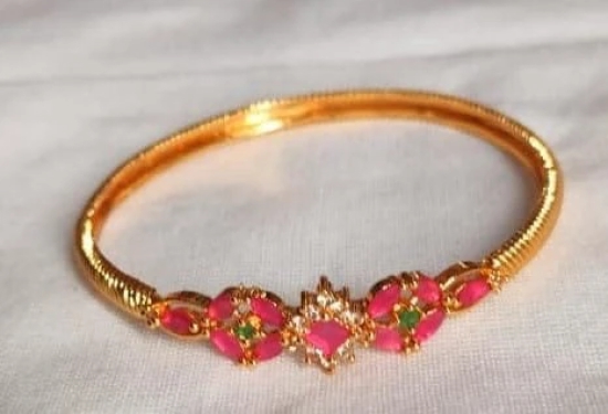 Gold Plated Pink & Green Stone Bangle Set