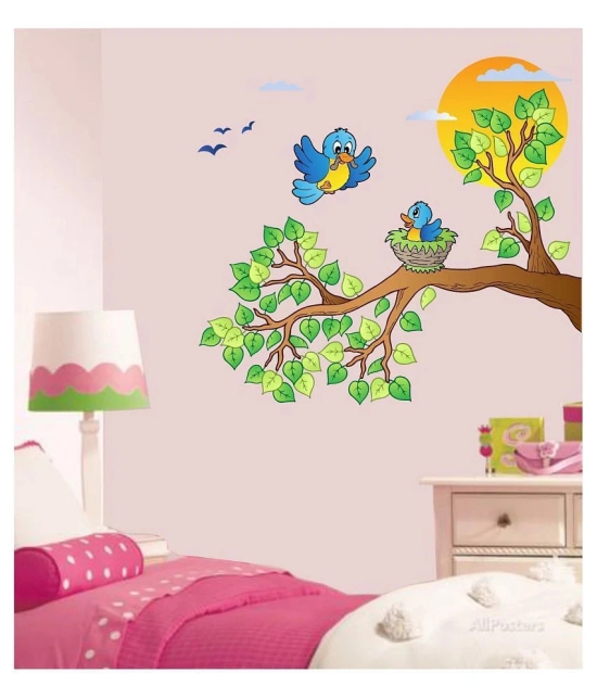 Asmi Collection Baby Birds in Nest on Tree Branch Wall Sticker ( 70 x 75 cms )