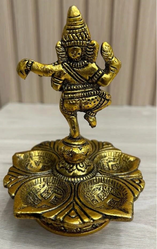 Aarna Creations Hand Crafted Metal Ganesha/Peacock with Panch Diya | Antique Decorative Diya Stand | 5 Diya Stand (Peacock Panch Diya Stand)