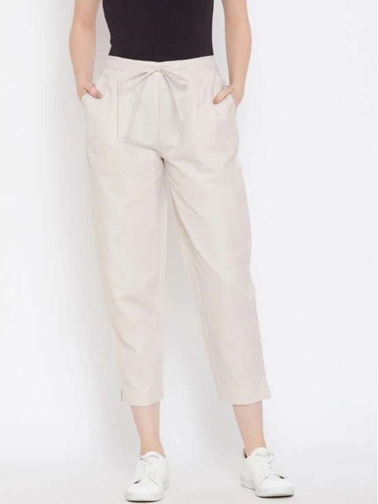 Women Beige Relaxed Regular Fit Self Design Cropped Peg Trousers