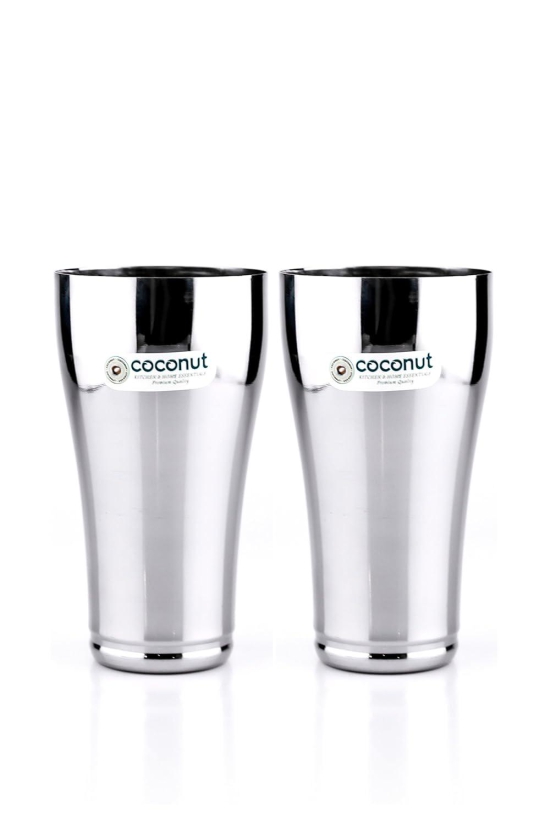 coconut Stainless Steel Jumbo Lassi Glasses - Set of 2 (650ml Each), Multipurpose Steel Water Glass, Dual matt and Gloss Finish on The Glass