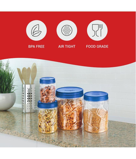 Milton Vitro Plastic Pet Storage Jar and Container, Set of 24 (6 pcs x 300 ml Each, 6 pcs x 700 ml Each, 6 pcs x 1.4 Ltrs Each, 6 pcs x 2 Ltrs Each), Blue - Blue