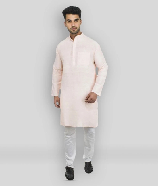 DESHBANDHU DBK Peach 100 Percent Cotton Kurta Single - None