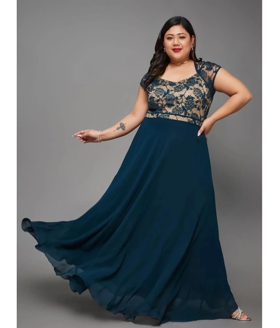 Miss Chase A+ Georgette Self Design Full Length Womens Fit & Flare Dress - Teal ( Pack of 1 ) - None