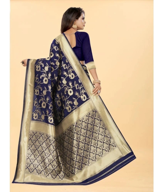 Gazal Fashions - Navy Blue Banarasi Silk Saree With Blouse Piece ( Pack of 1 ) - Navy Blue