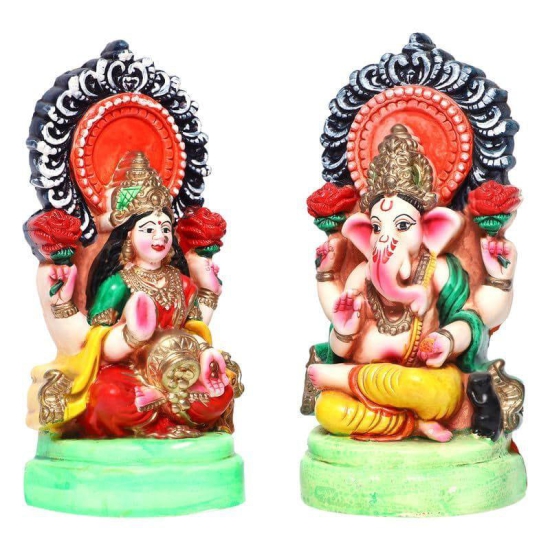 KSI Clay Laxmi Ganesha Idols/Statue for Puja/Mandir/Home Temple/Spirituality/Positivity/Worship/Vastu/Home d?cor