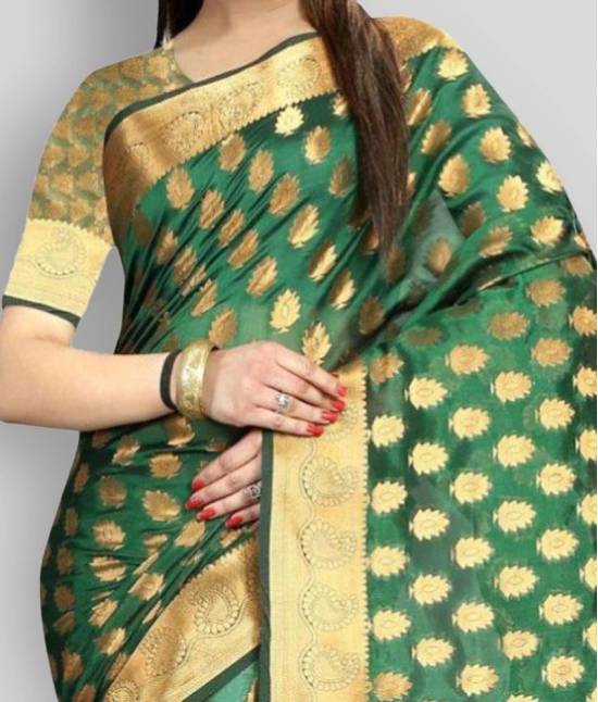 Gazal Fashions - Green Banarasi Silk Saree With Blouse Piece (Pack of 1)