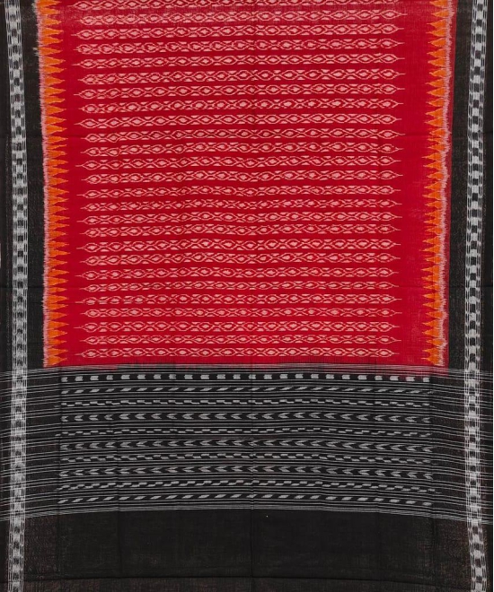 Red Black Sambalpuri Handwoven Single Ikat Cotton Dupatta