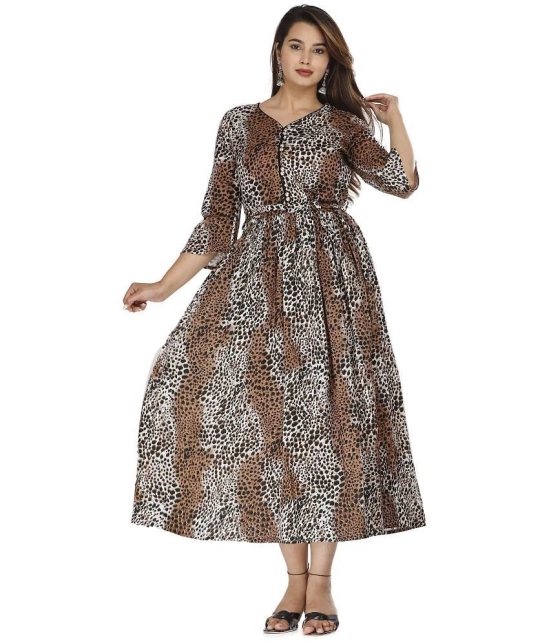 HIGHLIGHT FASHION EXPORT Cotton Brown A- line Dress - Single - M