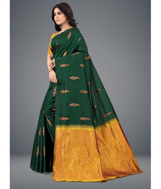 Om Shantam Sarees - Green Art Silk Saree With Blouse Piece ( Pack of 1 ) - Green