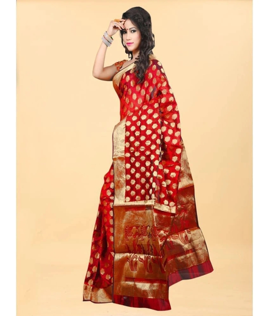 Gazal Fashions - Red Banarasi Silk Saree With Blouse Piece ( Pack of 1 ) - Red