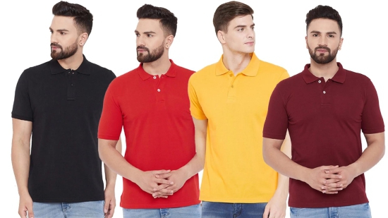 Cotton Blend Solid Half Sleeves Mens Polo T-Shirt Pack Of 4-L