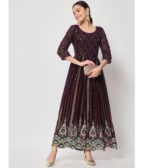 Estela - Wine Georgette Womens Anarkali Kurti ( Pack of 1 ) - None