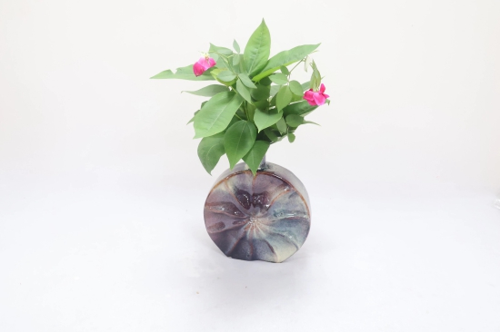 Khurja Pottery Flower Vase Ring Matki Shape Brinjal Colour 9 Inches