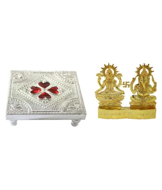 SILVER PLATED CHOWKI with golden lauxmi ganesh (combination of golden lauxmi ganesh in silver chowki