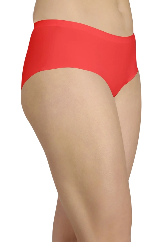 Sona Womens Comfortable Red Plain Seamless (No Line) Lycra SILK Cotton Anti-Bacterial, Skinny Soft Premium Panties-L / RED