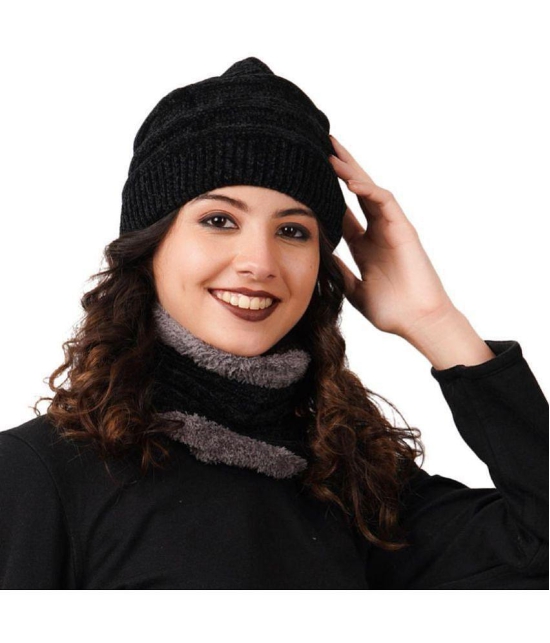 PENYAN - Black Woollen Womens Cap ( Pack of 1 ) - Black