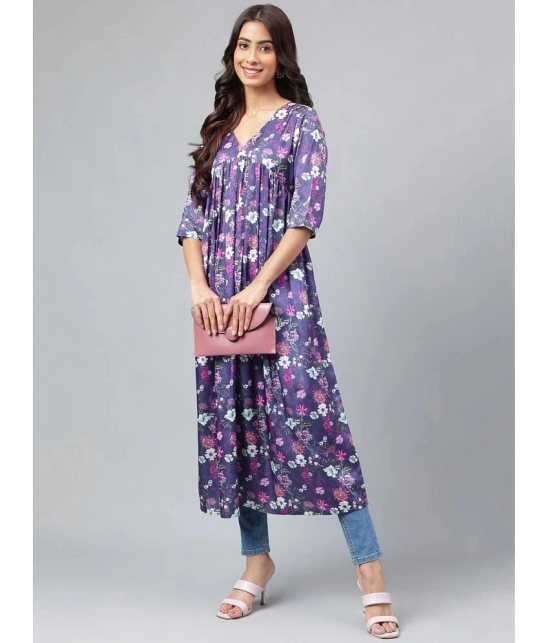 Janasya - Navy Blue Satin Womens Flared Kurti ( Pack of 1 ) - None