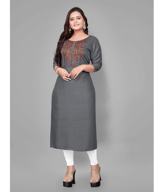 RIAANA - Grey Rayon Women's Straight Kurti ( Pack of 1 ) - None