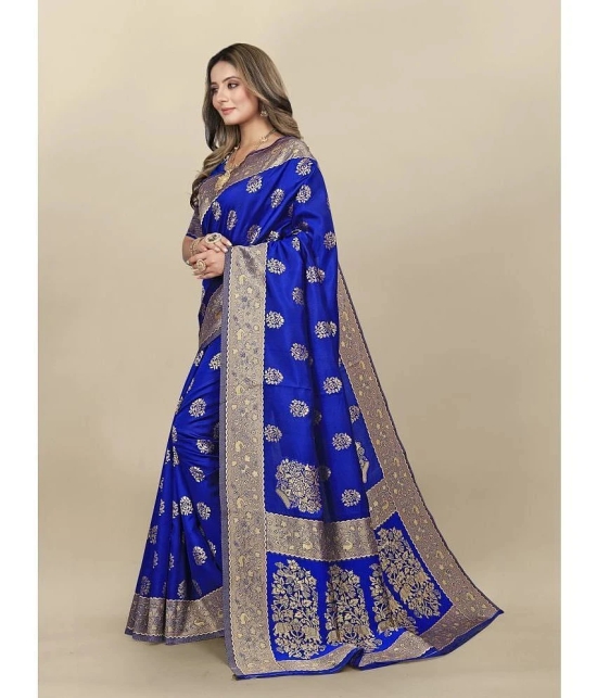 Gazal Fashions - Blue Banarasi Silk Saree With Blouse Piece ( Pack of 1 ) - Blue