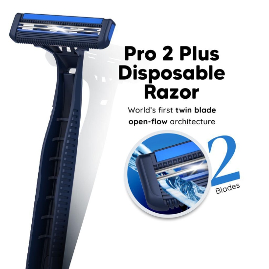 LetsShave Pro 2 Blade Plus Disposable Shaving Razor For Men Stainless Steel Shaving Blade Made In South Korea Open Flow Twin Razor Blade With Pivot Head and Safety Cap Hair Remover Pack Of 20 + 5 Free