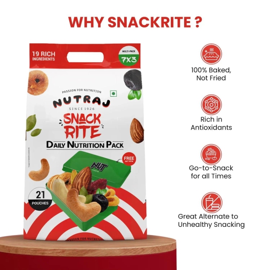 Nutraj Snackrite Trail Mix Combo: 21 Pouches, 7 Varieties + FREE Nut Tiffin (525g)