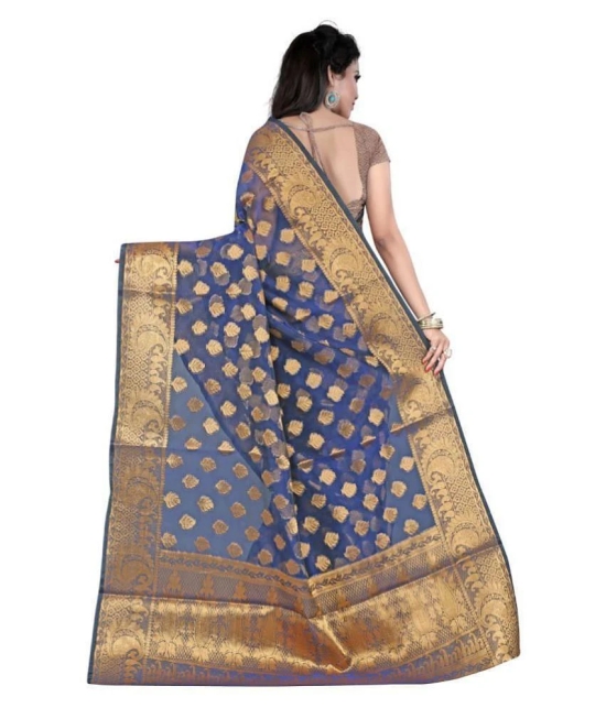 Gazal Fashions - Blue Banarasi Silk Saree With Blouse Piece (Pack of 1)