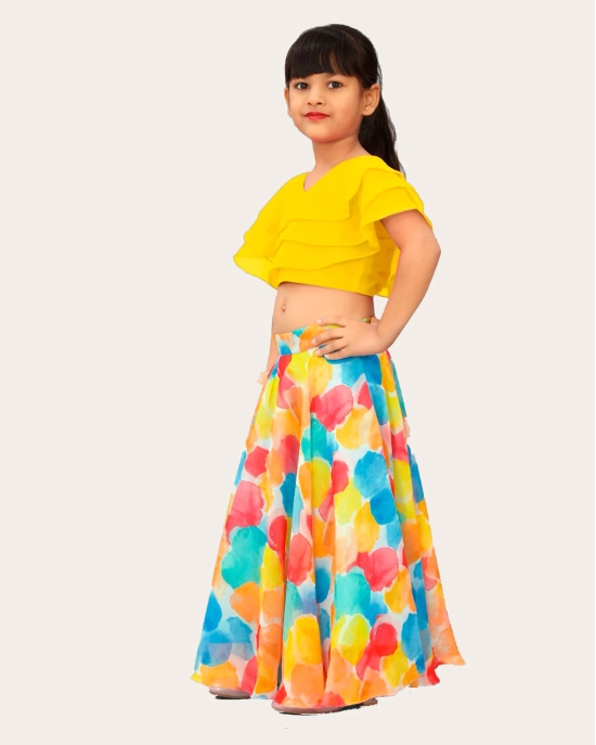 Girls Multicolour Georgette Silk Lehenga and Three Layered Frill Blouse Set Ethnic Wear Girls-Yellow / 4 Years-5 Years