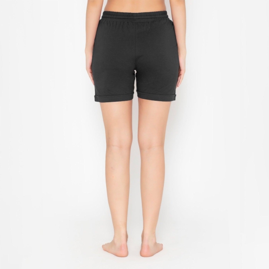 Plain Knitted Shorts For Women - Black Black XL