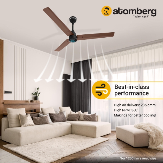 Atomberg Renesa 1200 mm BLDC Motor with Remote 3 Blade Ceiling Fan (Brown and Black, Pack of 1)