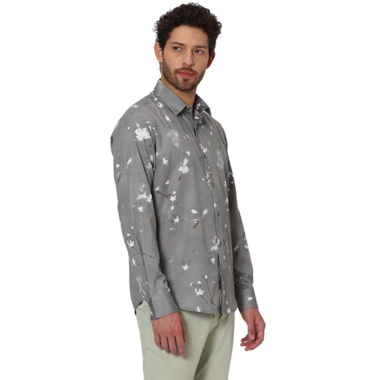 Grey Digital Print Slim Fit Casual Shirt